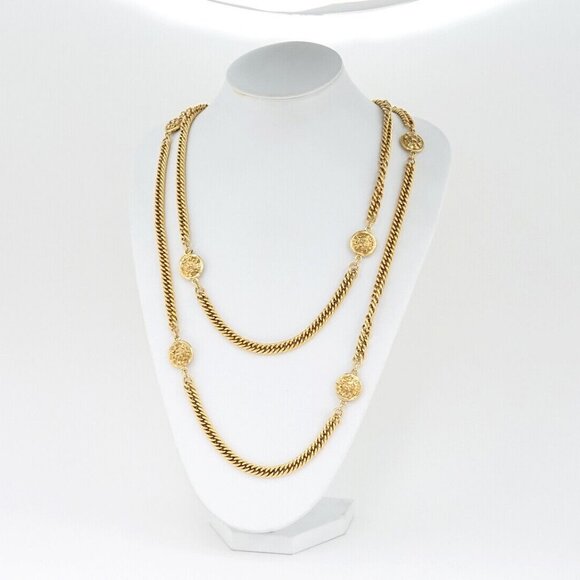 CHANEL CC Logos Coin Charm Long Necklace 67" Gold Tone Auth - Picture 2 of 6